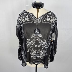 Unity World Wear Blouse Women's L Black Lace Garden Sheer Long Sleeve NWT